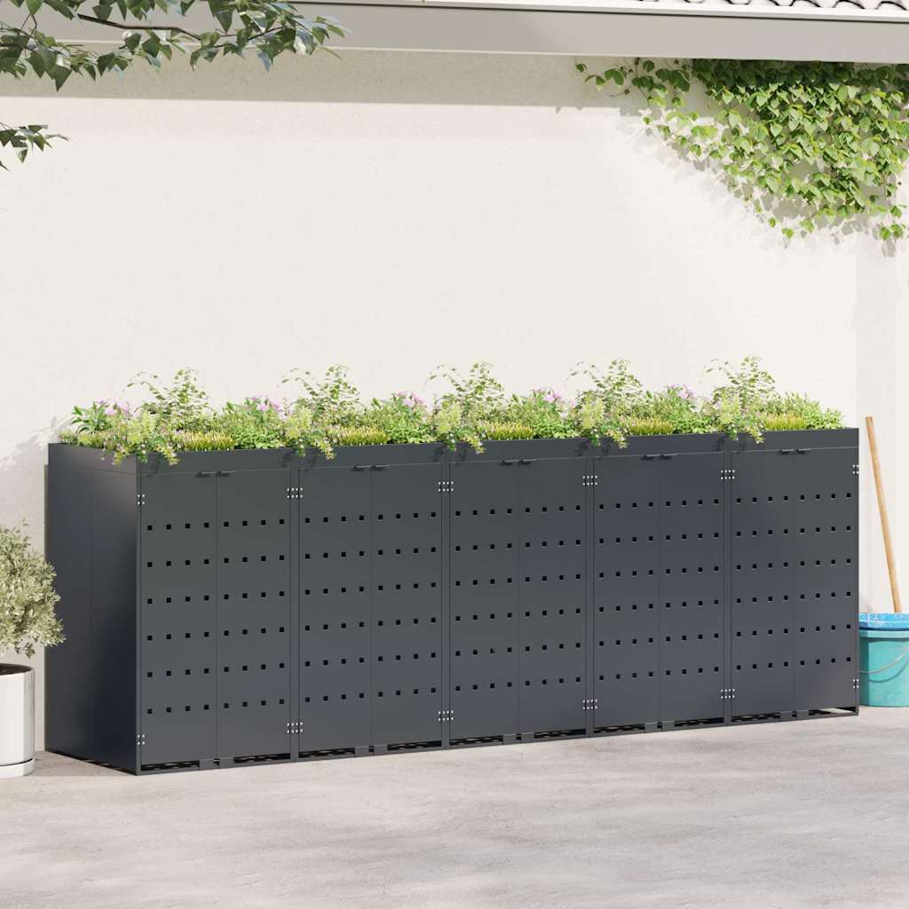 vidaXL Wheelie Bin Storage for 5 Bins Anthracite 340 x 77.5 x 121.5 cm 1