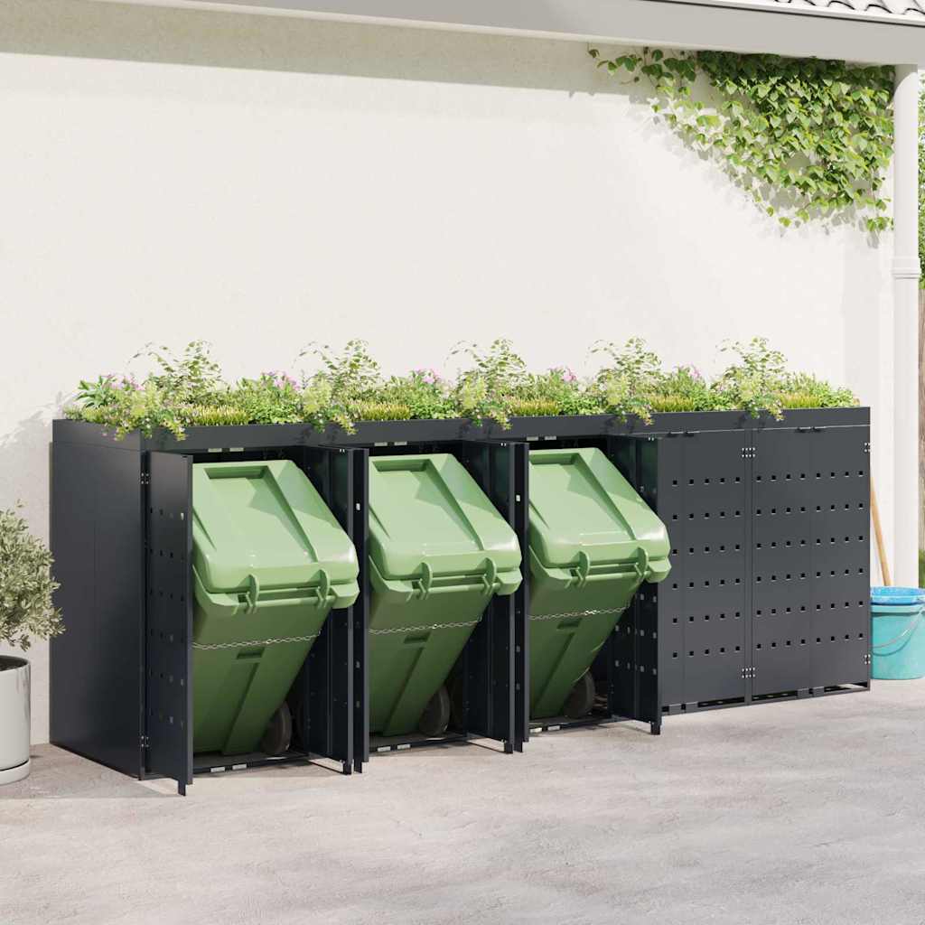 vidaXL Wheelie Bin Storage for 5 Bins Anthracite 340 x 77.5 x 121.5 cm 4