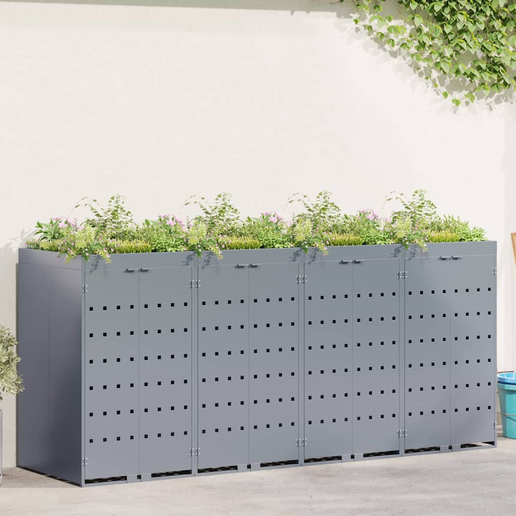 vidaXL Wheelie Bin Storage for 4 Bins Light Grey 272 x 77.5 x 121.5 cm 1