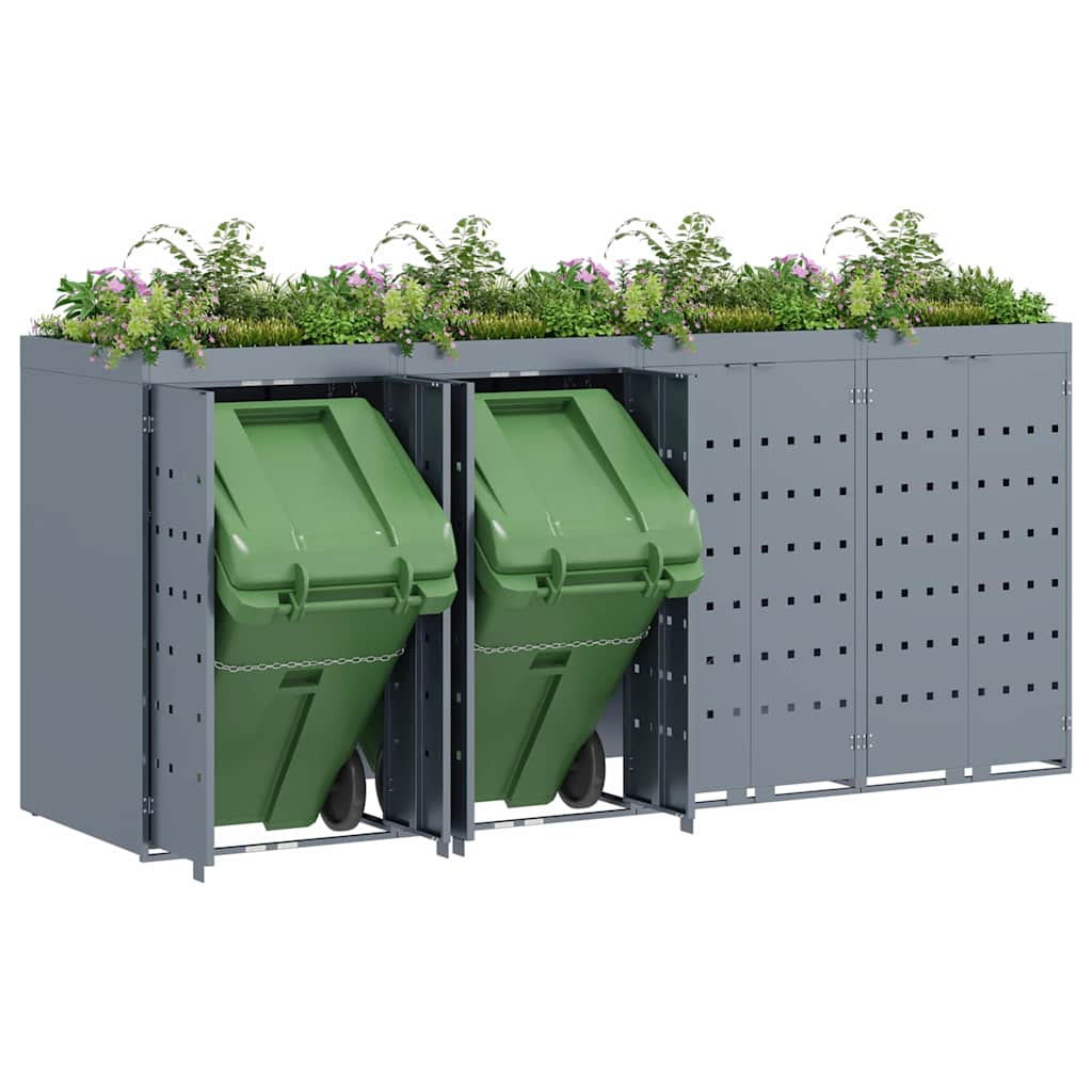vidaXL Wheelie Bin Storage for 4 Bins Light Grey 272 x 77.5 x 121.5 cm 3