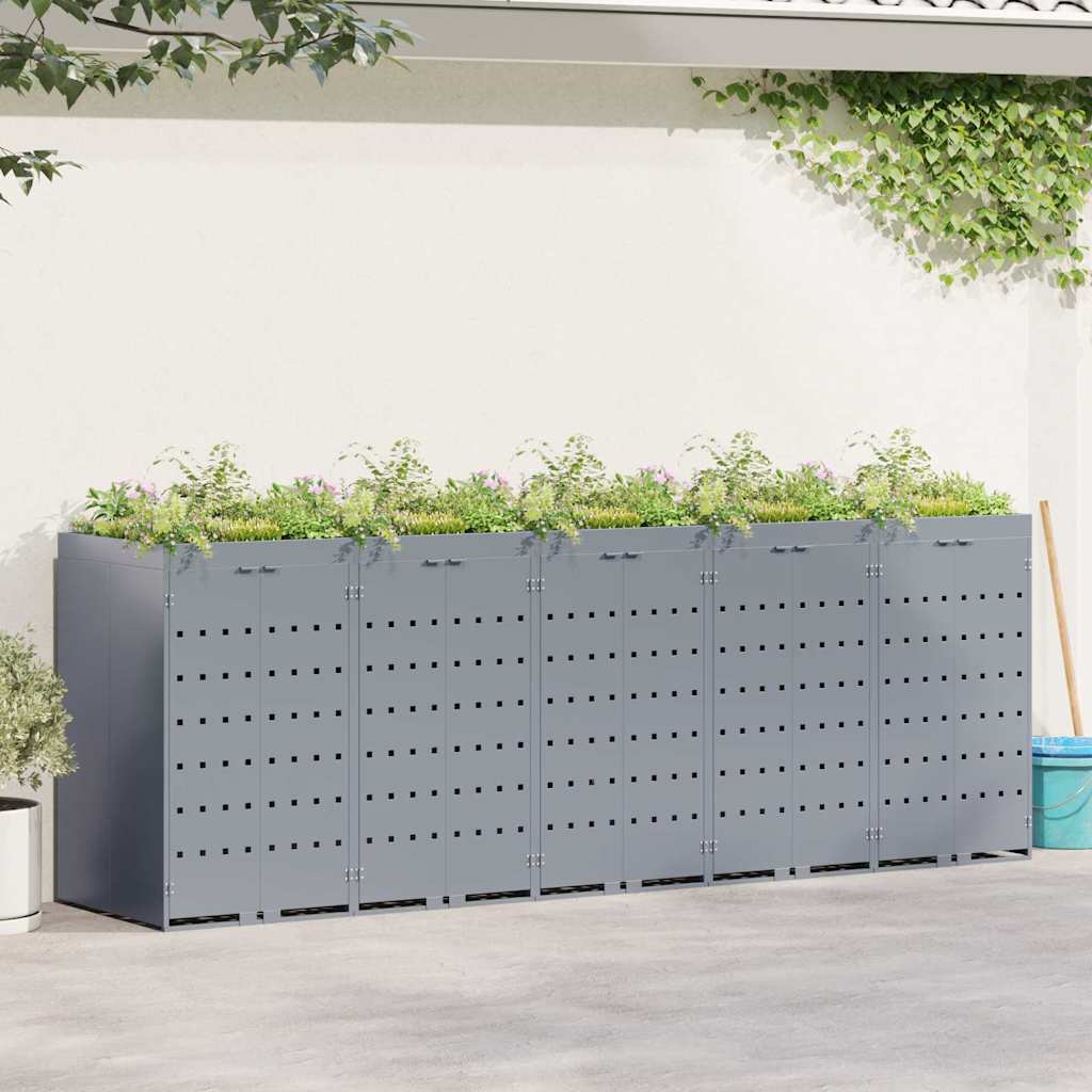 vidaXL Wheelie Bin Storage for 5 Bins Light Grey 340 x 77.5 x 121.5 cm 1
