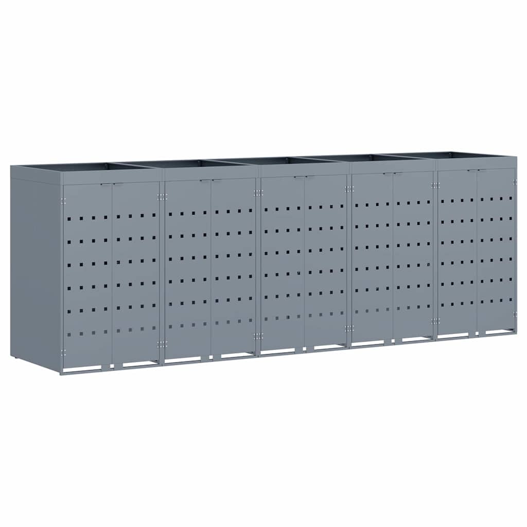 vidaXL Wheelie Bin Storage for 5 Bins Light Grey 340 x 77.5 x 121.5 cm 2