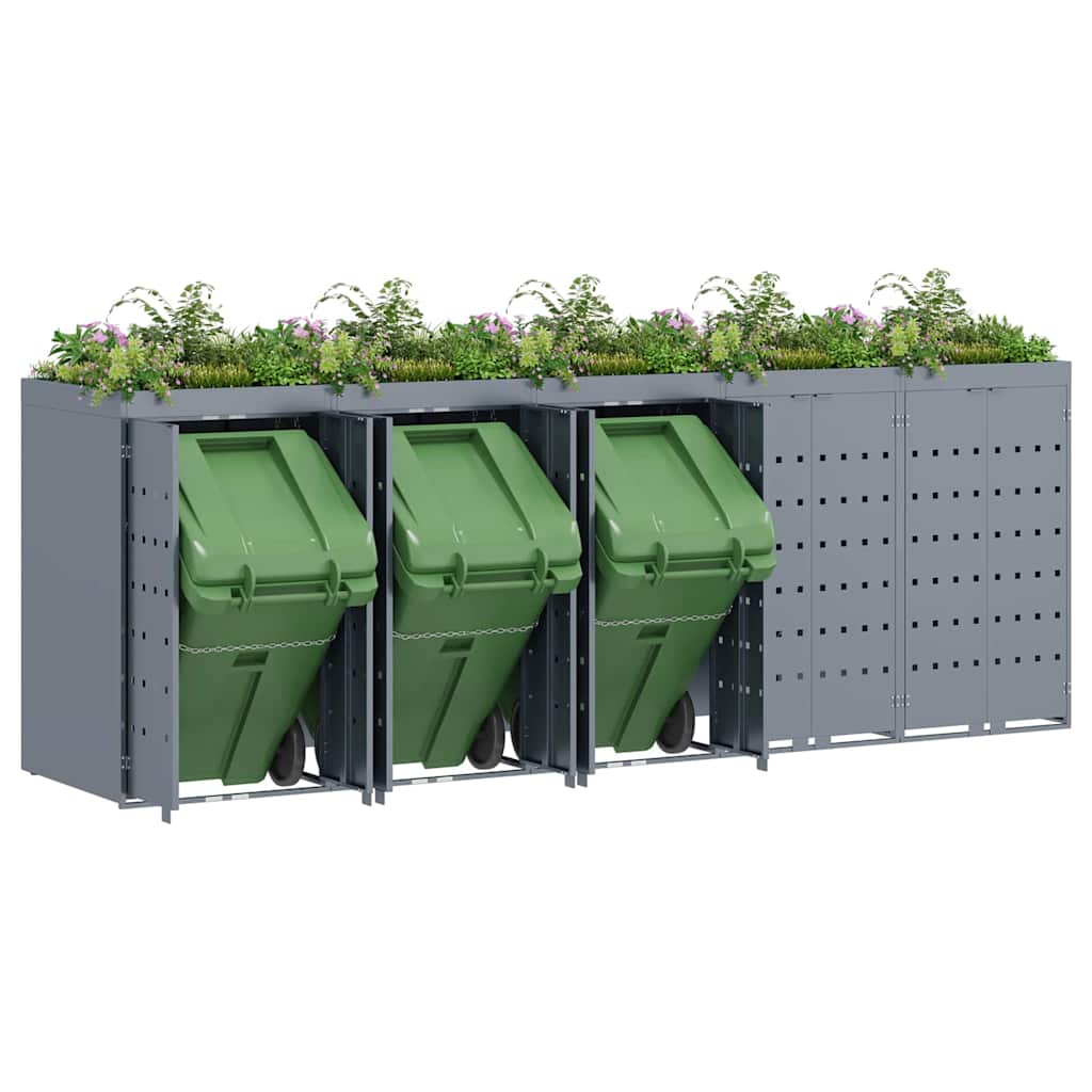 vidaXL Wheelie Bin Storage for 5 Bins Light Grey 340 x 77.5 x 121.5 cm 3