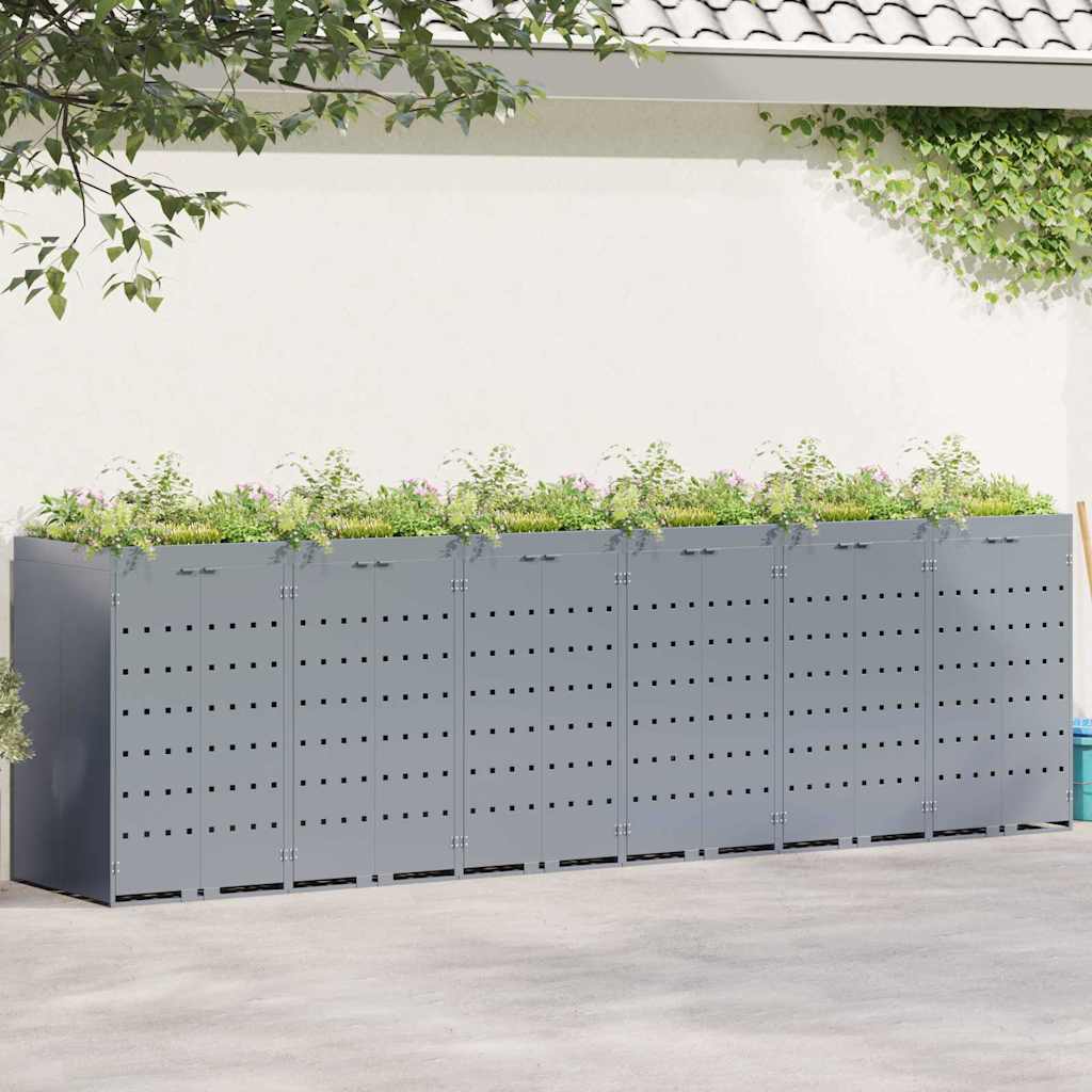 vidaXL Wheelie Bin Storage for 6 Bins Light Grey 408 x 77.5 x 121.5 cm 1