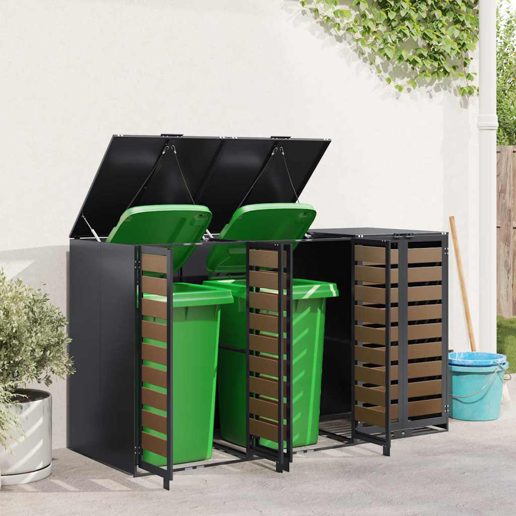vidaXL Wheelie Bin Storage for 3 Bins Steel Anthracite 4