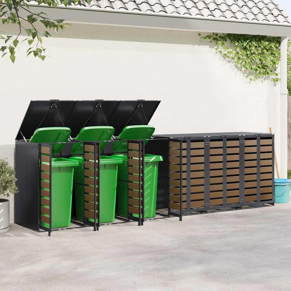 vidaXL Wheelie Bin Storage for 6 Bins Steel Anthracite 4