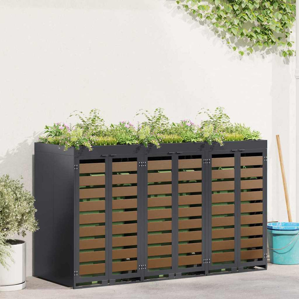 vidaXL Wheelie Bin Storage for 3 Bins Steel Anthracite