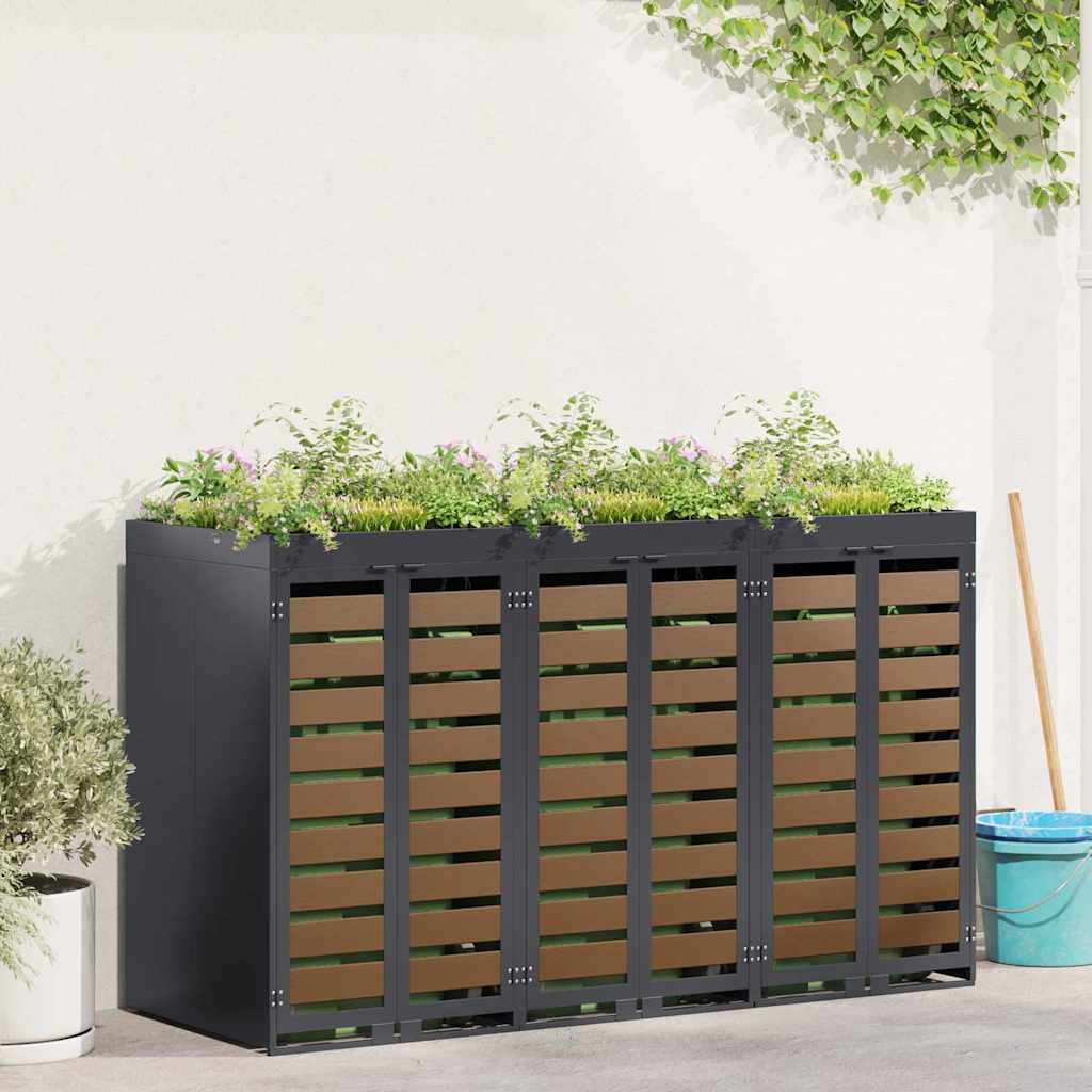 vidaXL Wheelie Bin Storage for 3 Bins Steel Anthracite 1