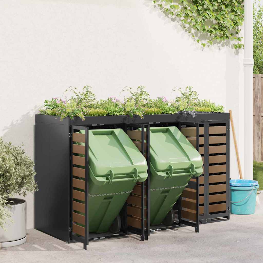 vidaXL Wheelie Bin Storage for 3 Bins Steel Anthracite 4