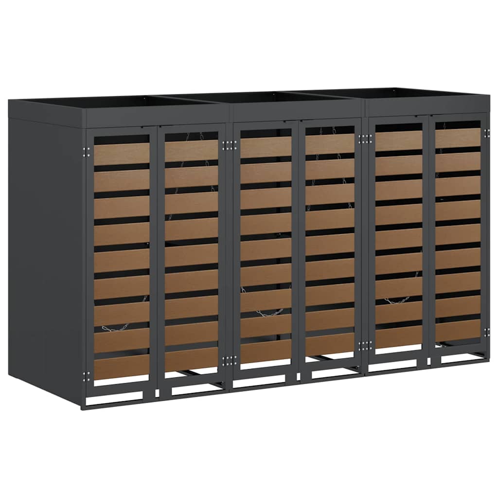 vidaXL Wheelie Bin Storage for 3 Bins Steel Anthracite 2