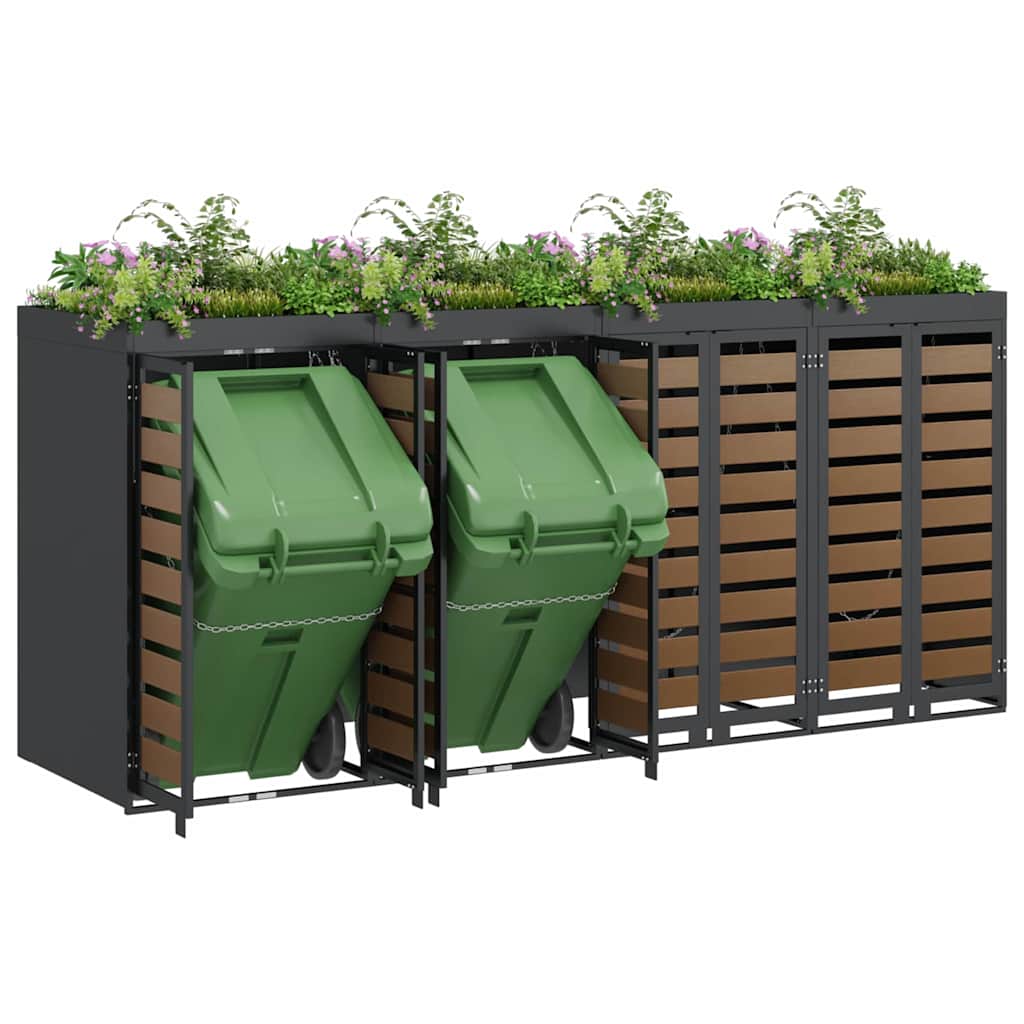 vidaXL Wheelie Bin Storage for 4 Bins Steel Anthracite 3