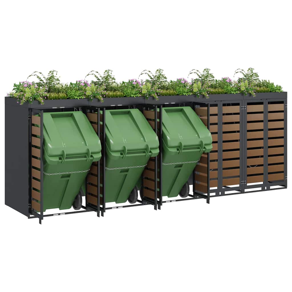 vidaXL Wheelie Bin Storage for 5 Bins Steel Anthracite 3