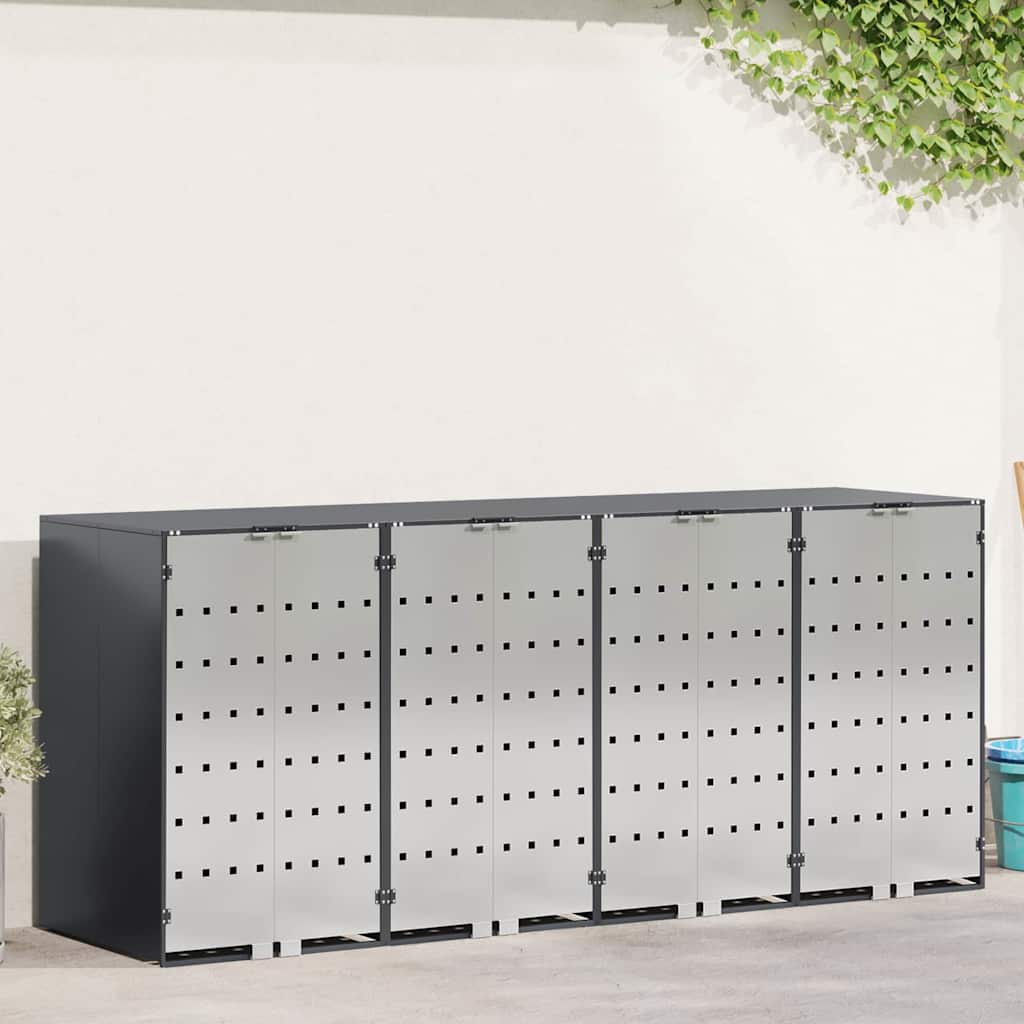 vidaXL Wheelie Bin Storage for 4 Bins Stainless Steel Anthracite 1