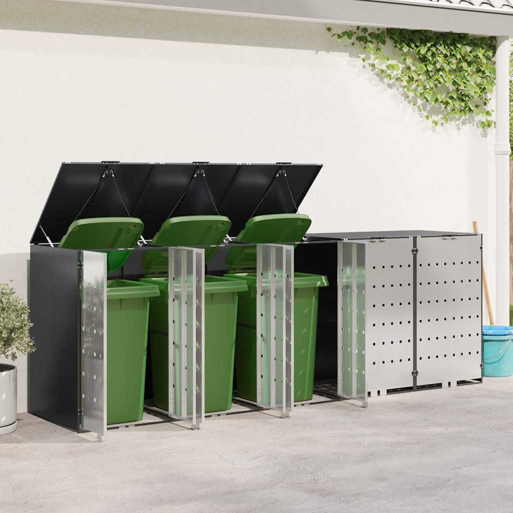 vidaXL Wheelie Bin Storage for 5 Bins Stainless Steel Anthracite 4