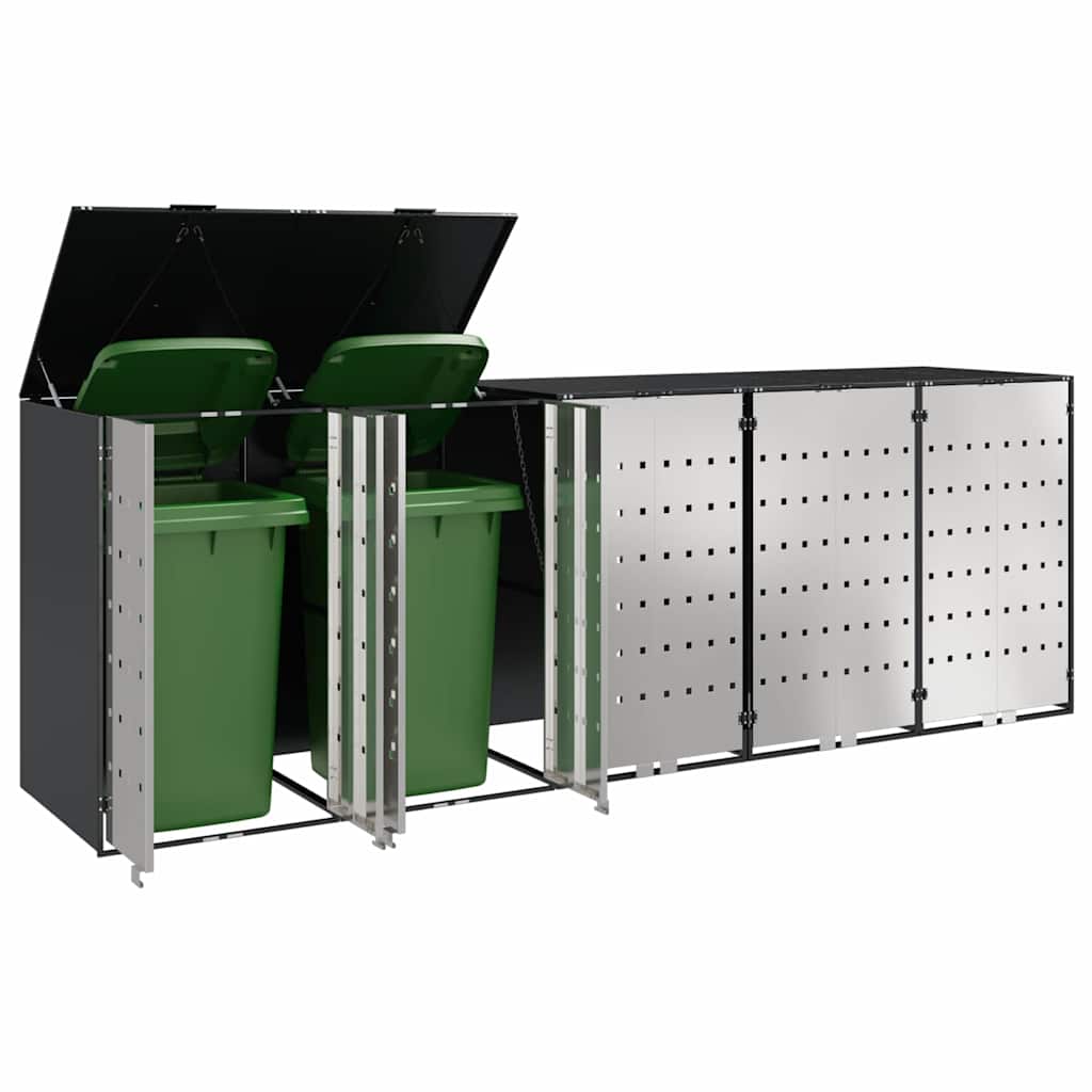 vidaXL Wheelie Bin Storage for 5 Bins Stainless Steel Anthracite 3