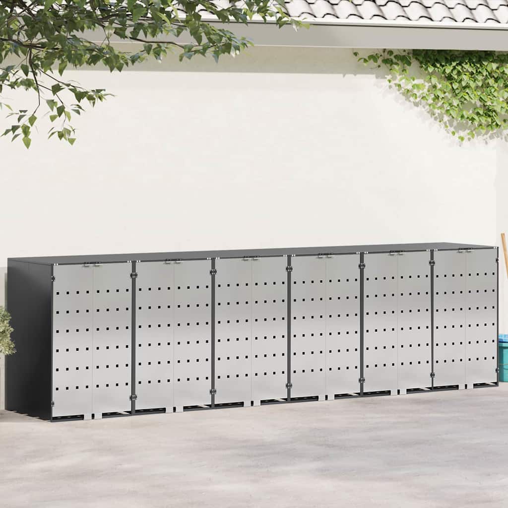 vidaXL Wheelie Bin Storage for 6 Bins Stainless Steel Anthracite 1