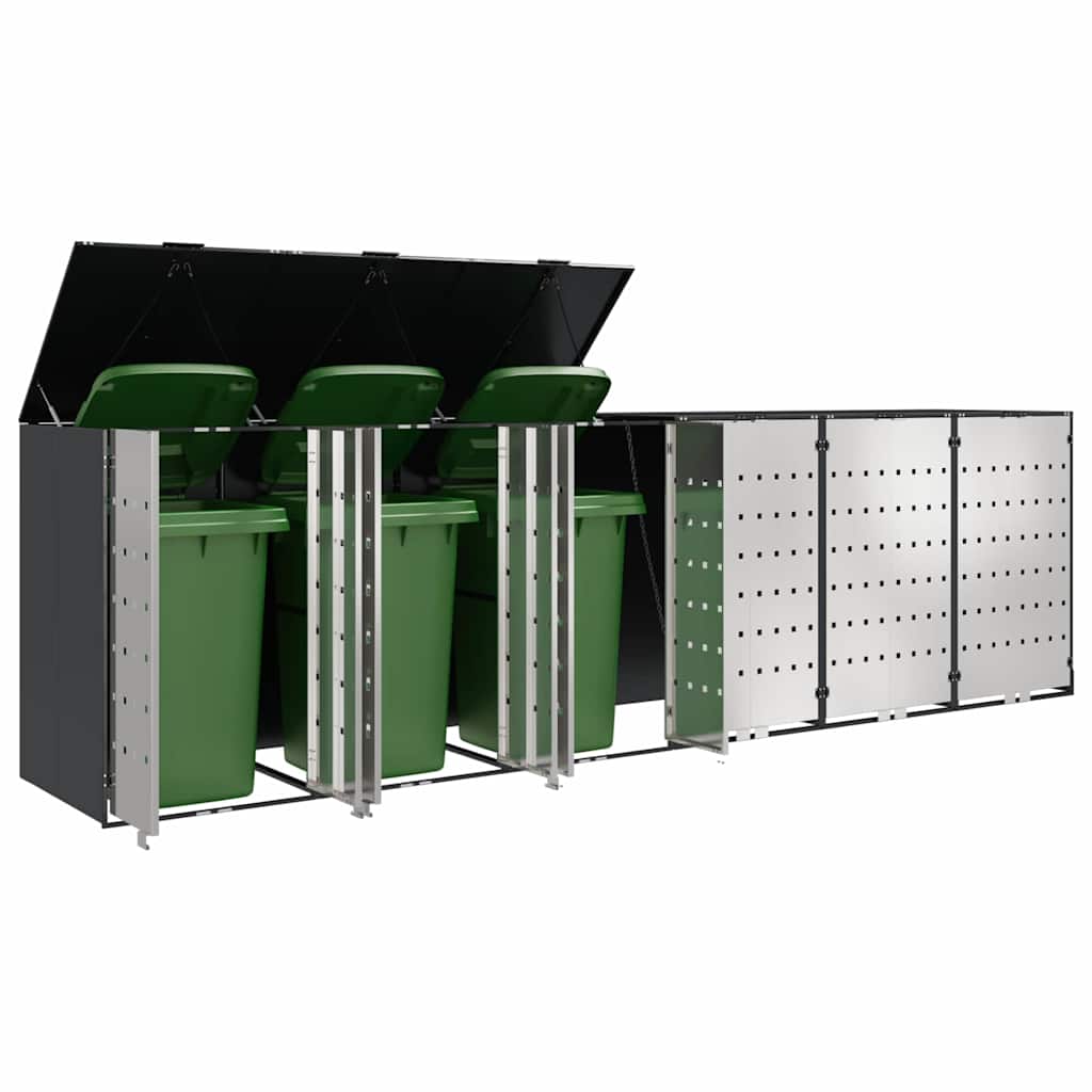 vidaXL Wheelie Bin Storage for 6 Bins Stainless Steel Anthracite 3