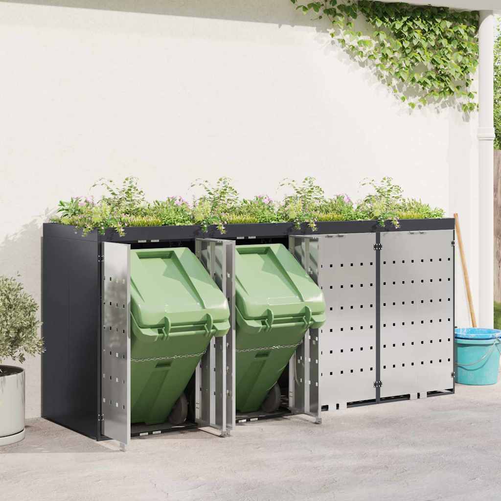 vidaXL Wheelie Bin Storage for 4 Bins Stainless Steel Anthracite 4