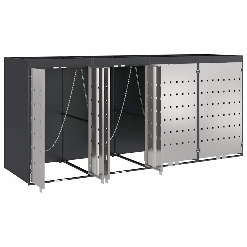 vidaXL Wheelie Bin Storage for 4 Bins Stainless Steel Anthracite 5