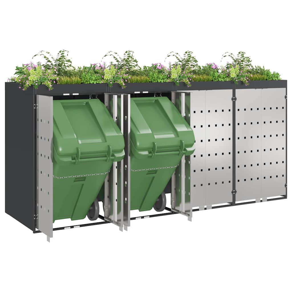 vidaXL Wheelie Bin Storage for 4 Bins Stainless Steel Anthracite 3