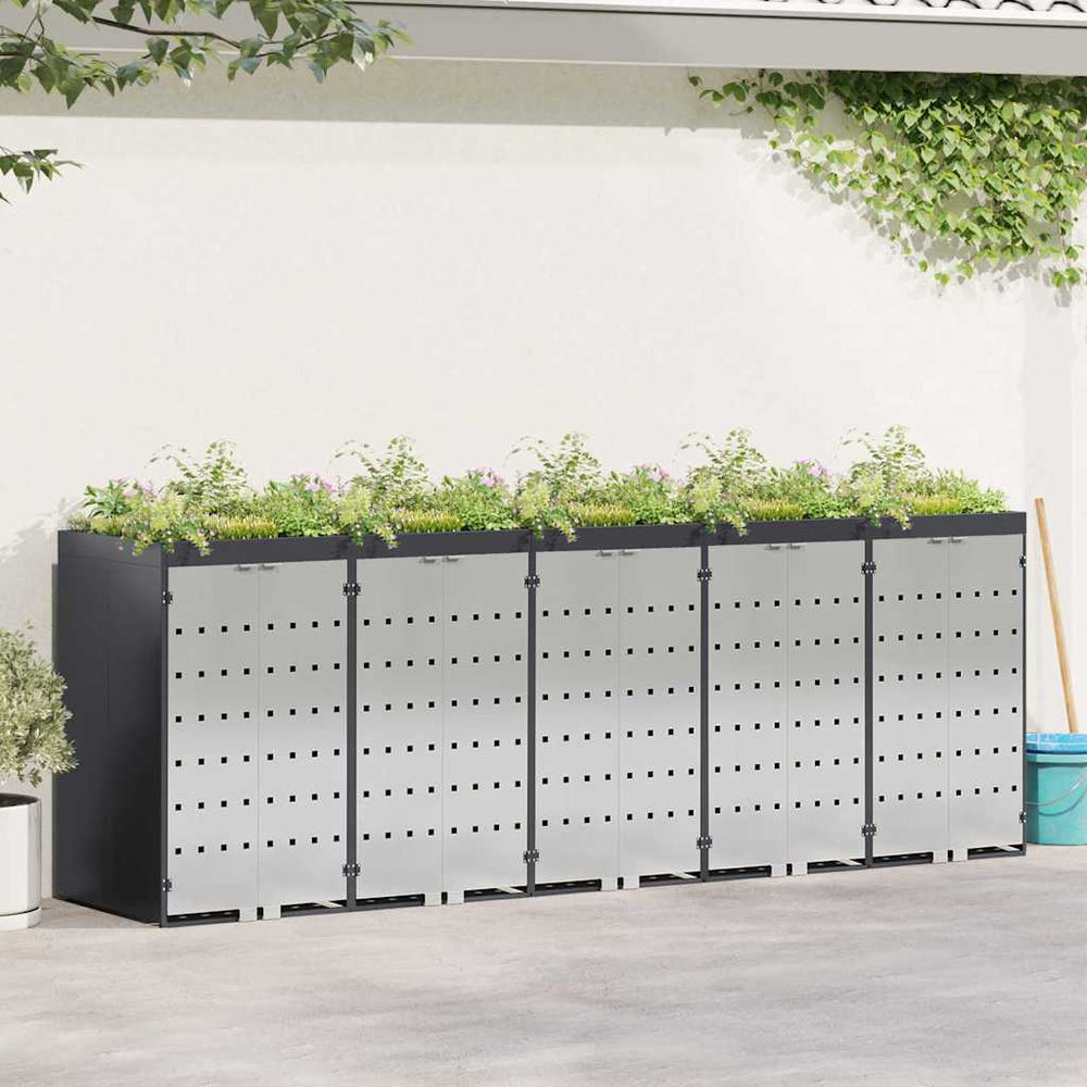 vidaXL Wheelie Bin Storage for 5 Bins Stainless Steel Anthracite