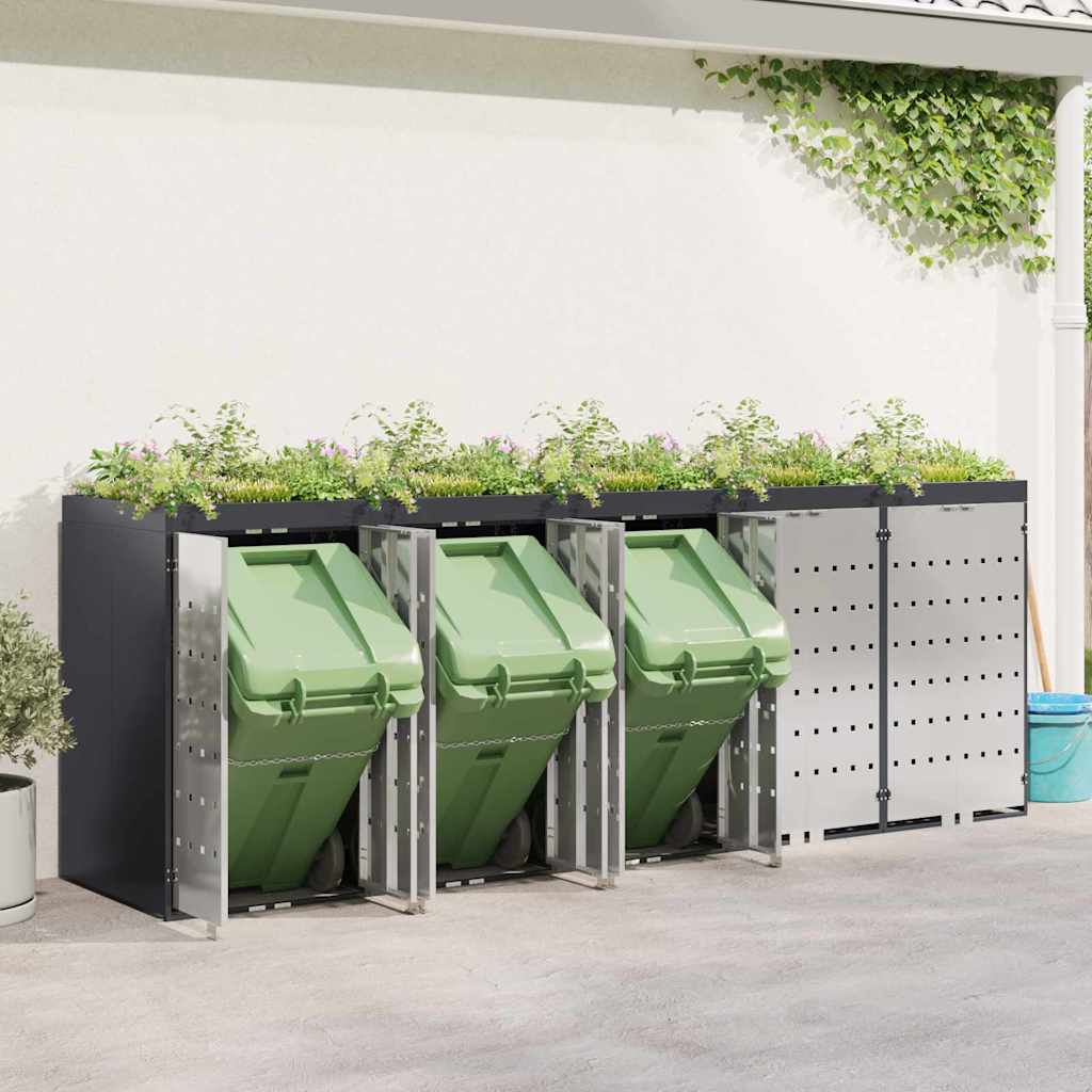 vidaXL Wheelie Bin Storage for 5 Bins Stainless Steel Anthracite 4