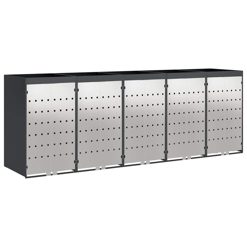 vidaXL Wheelie Bin Storage for 5 Bins Stainless Steel Anthracite 2