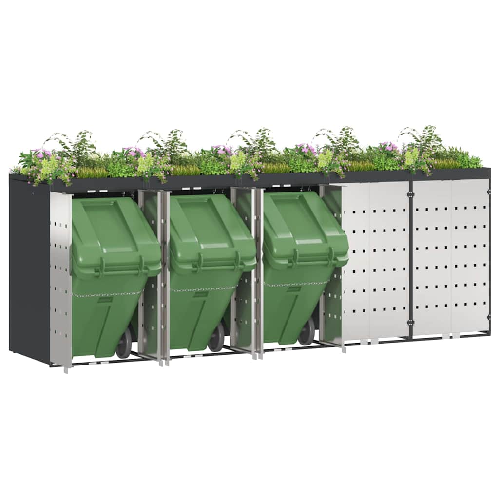 vidaXL Wheelie Bin Storage for 5 Bins Stainless Steel Anthracite 3