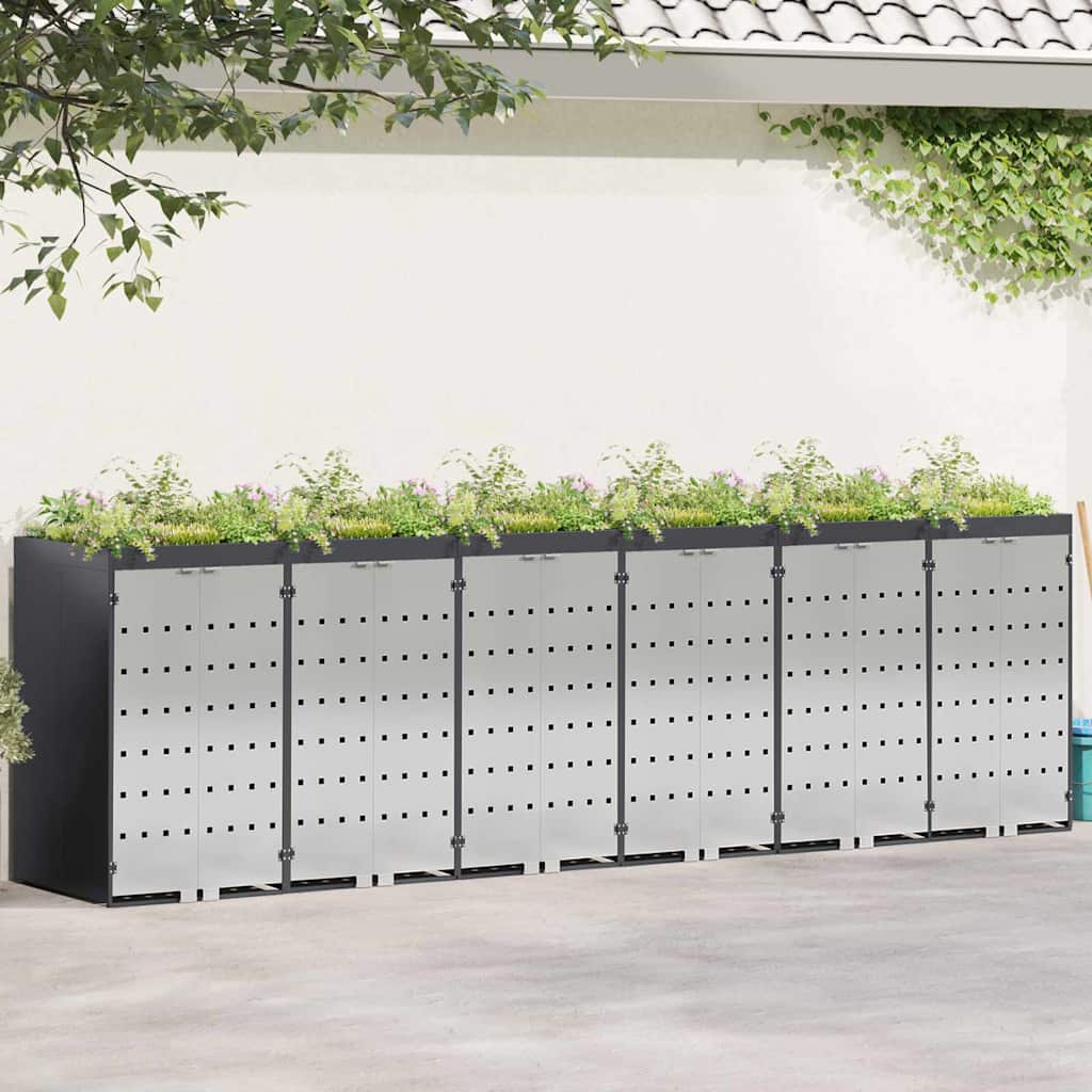 vidaXL Wheelie Bin Storage for 6 Bins Stainless Steel Anthracite 1