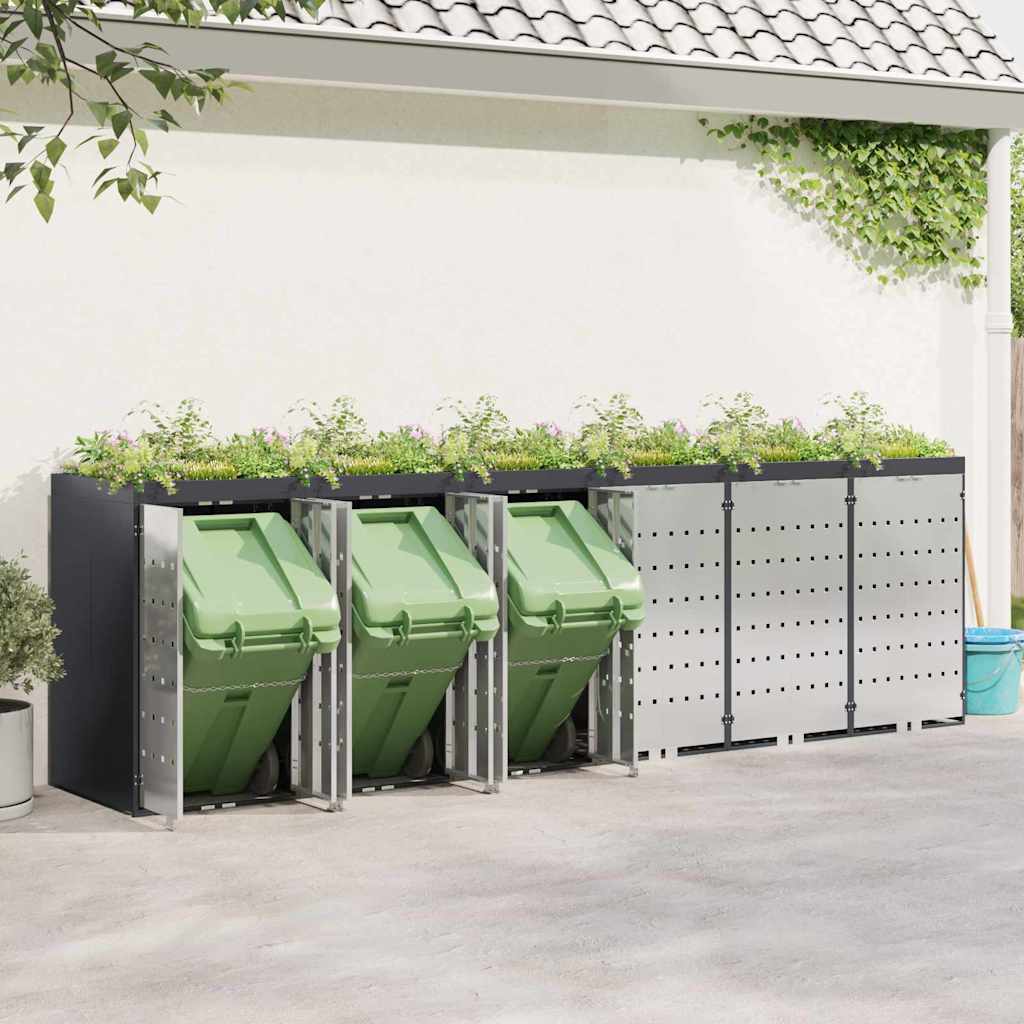 vidaXL Wheelie Bin Storage for 6 Bins Stainless Steel Anthracite 4