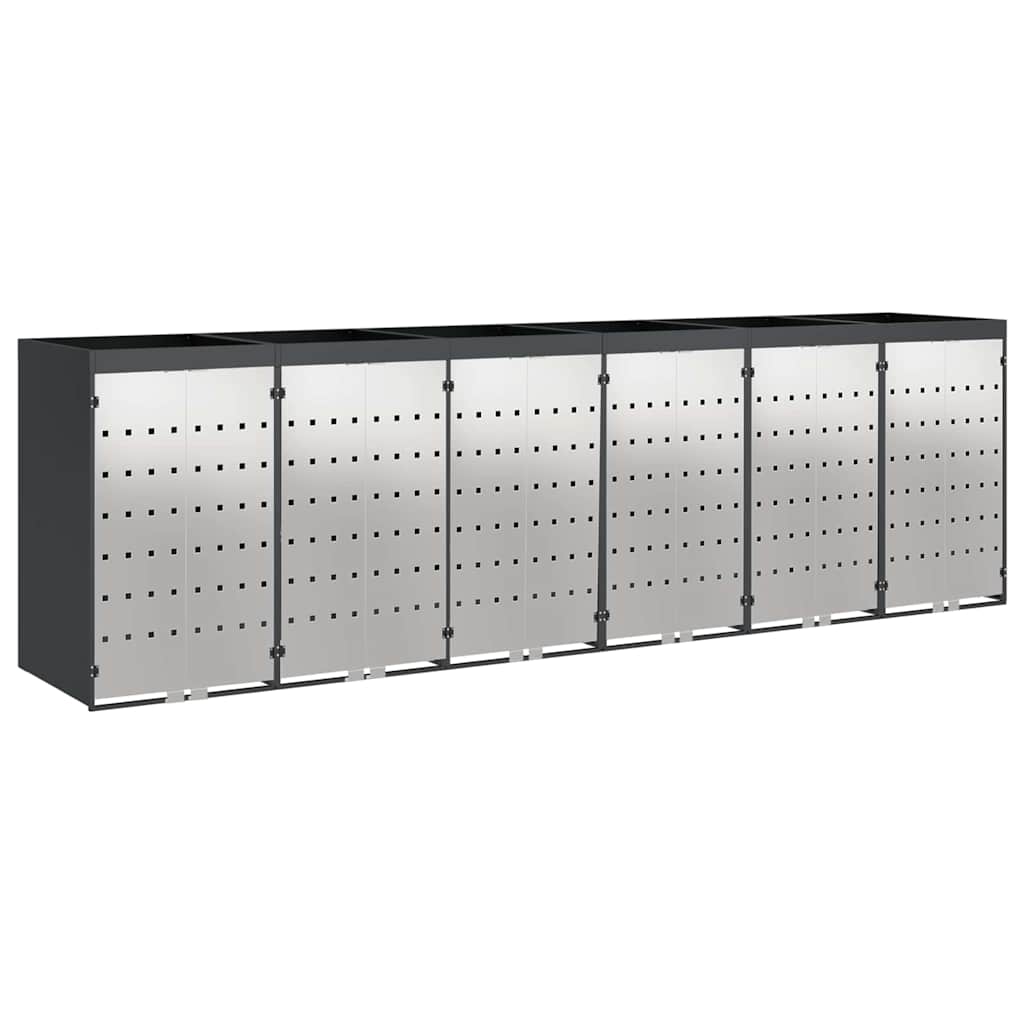 vidaXL Wheelie Bin Storage for 6 Bins Stainless Steel Anthracite 2