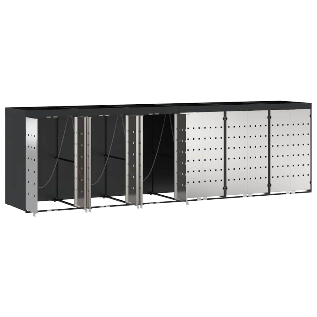 vidaXL Wheelie Bin Storage for 6 Bins Stainless Steel Anthracite 5