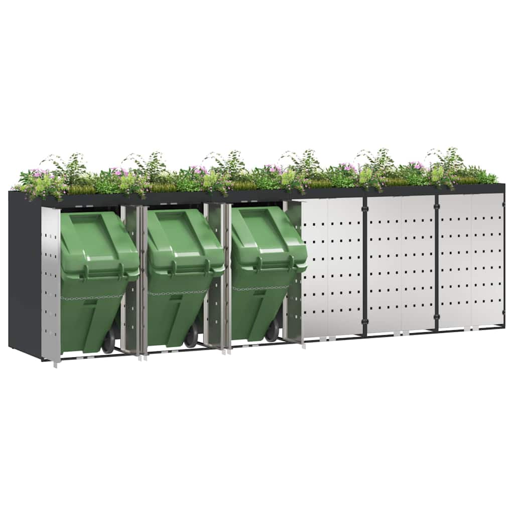 vidaXL Wheelie Bin Storage for 6 Bins Stainless Steel Anthracite 3
