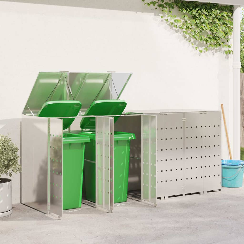 vidaXL Wheelie Bin Storage for 4 Bins Stainless Steel Silver 4
