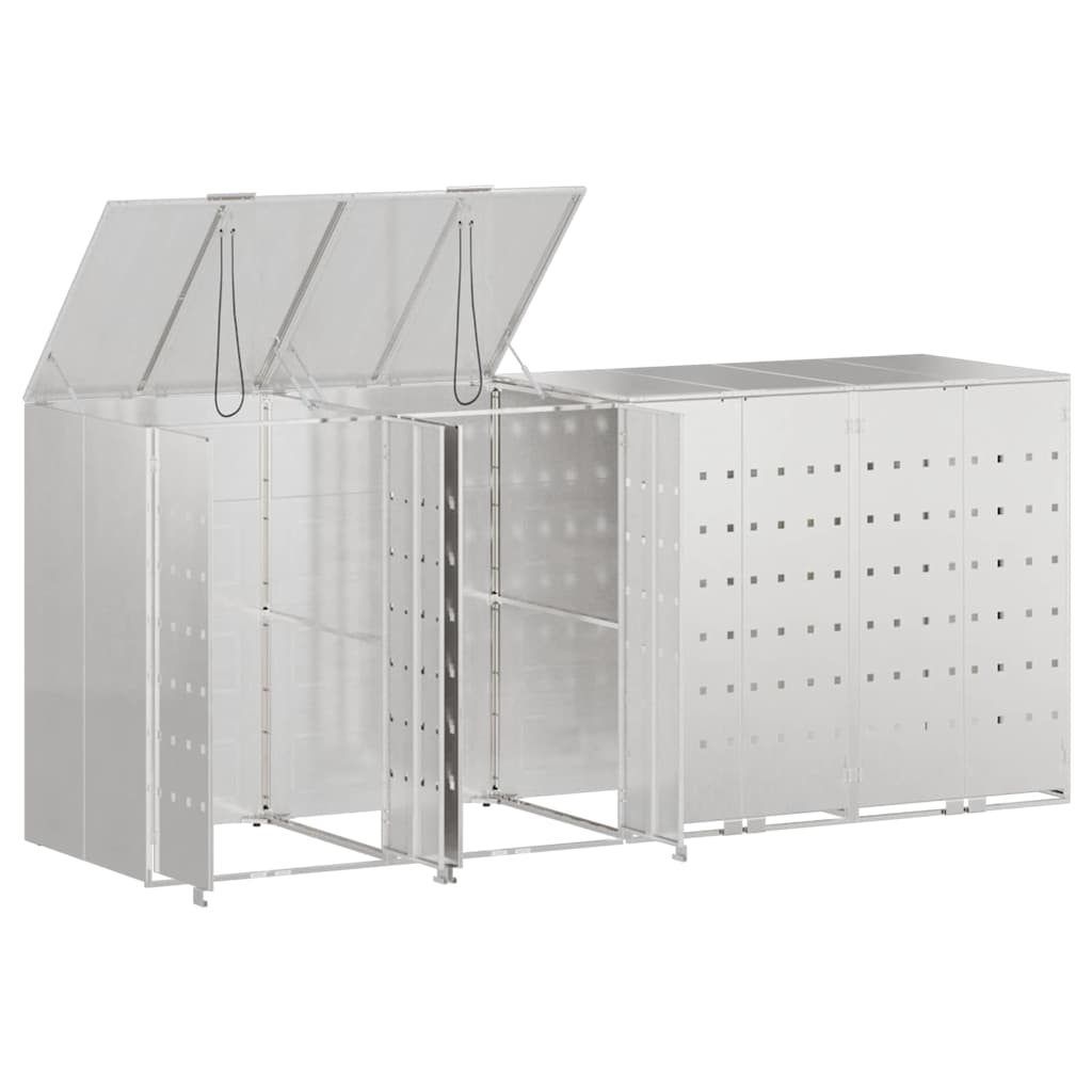 vidaXL Wheelie Bin Storage for 4 Bins Stainless Steel Silver 5