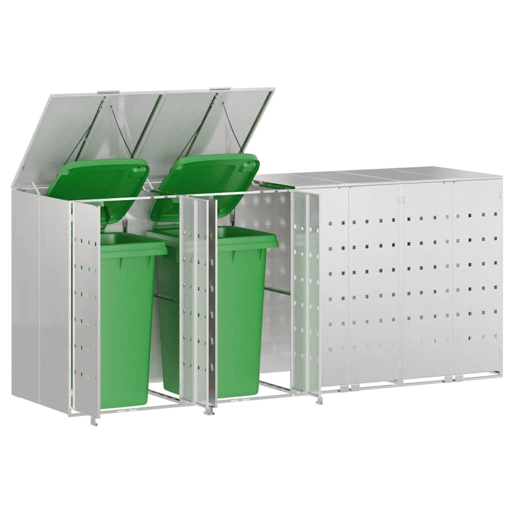 vidaXL Wheelie Bin Storage for 4 Bins Stainless Steel Silver 3