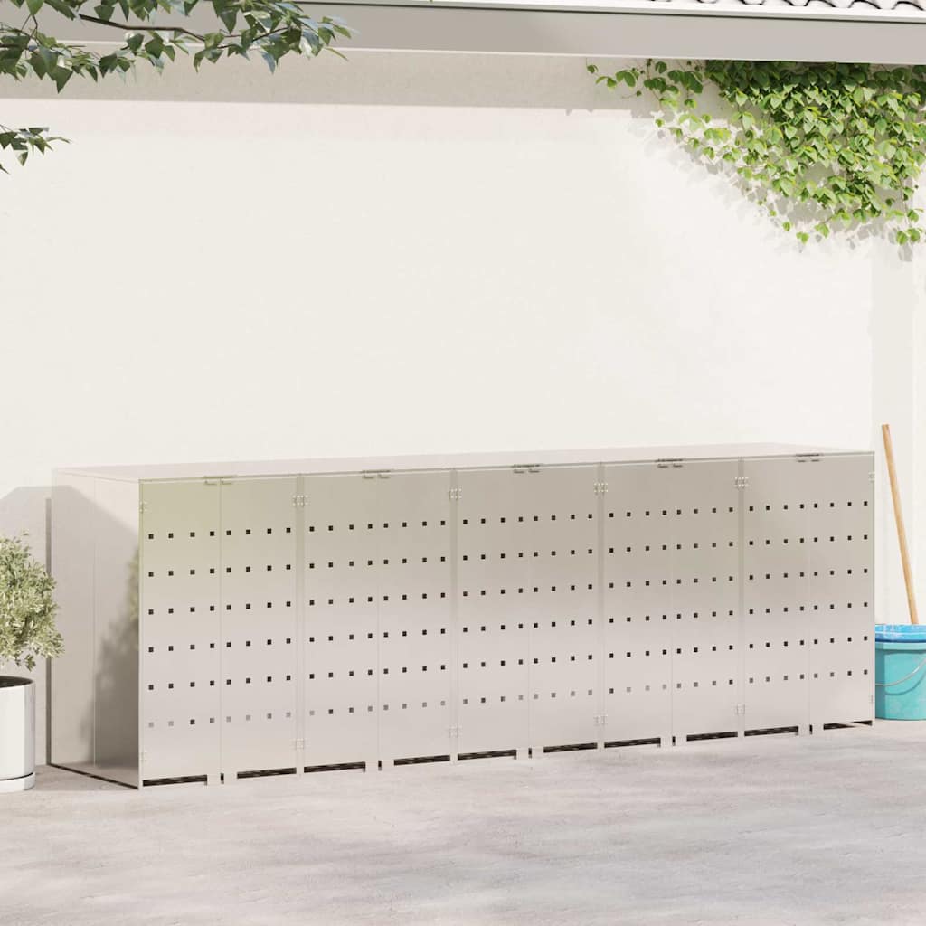 vidaXL Wheelie Bin Storage for 5 Bins Stainless Steel Silver 1