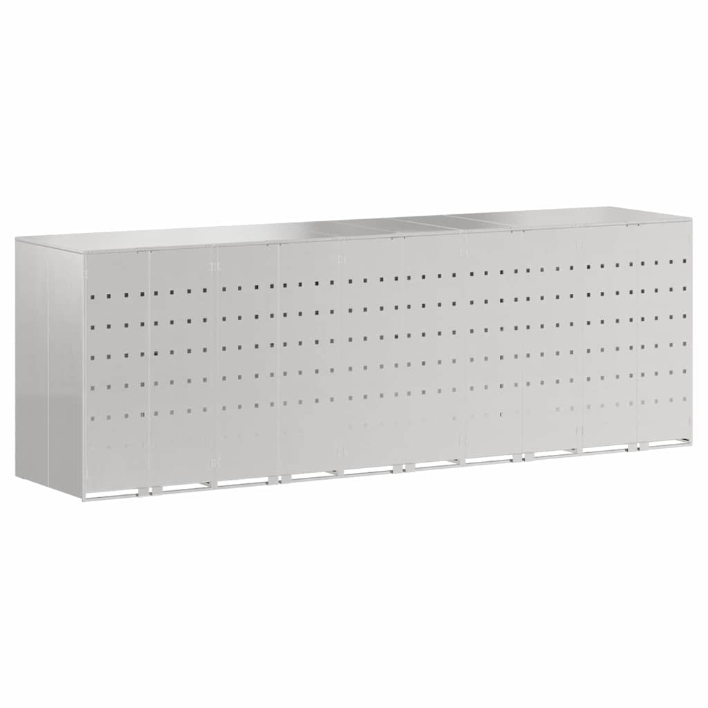vidaXL Wheelie Bin Storage for 5 Bins Stainless Steel Silver 2