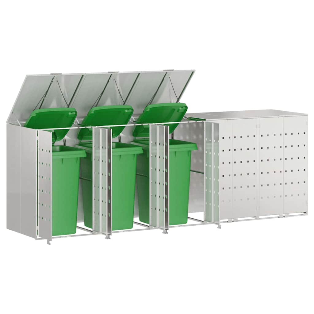 vidaXL Wheelie Bin Storage for 5 Bins Stainless Steel Silver 3