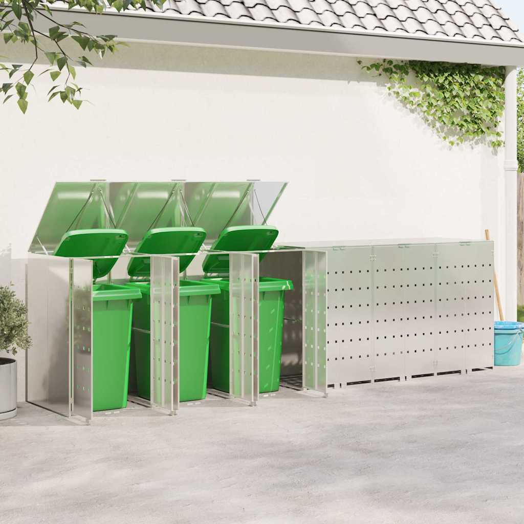 vidaXL Wheelie Bin Storage for 6 Bins Stainless Steel Silver 4