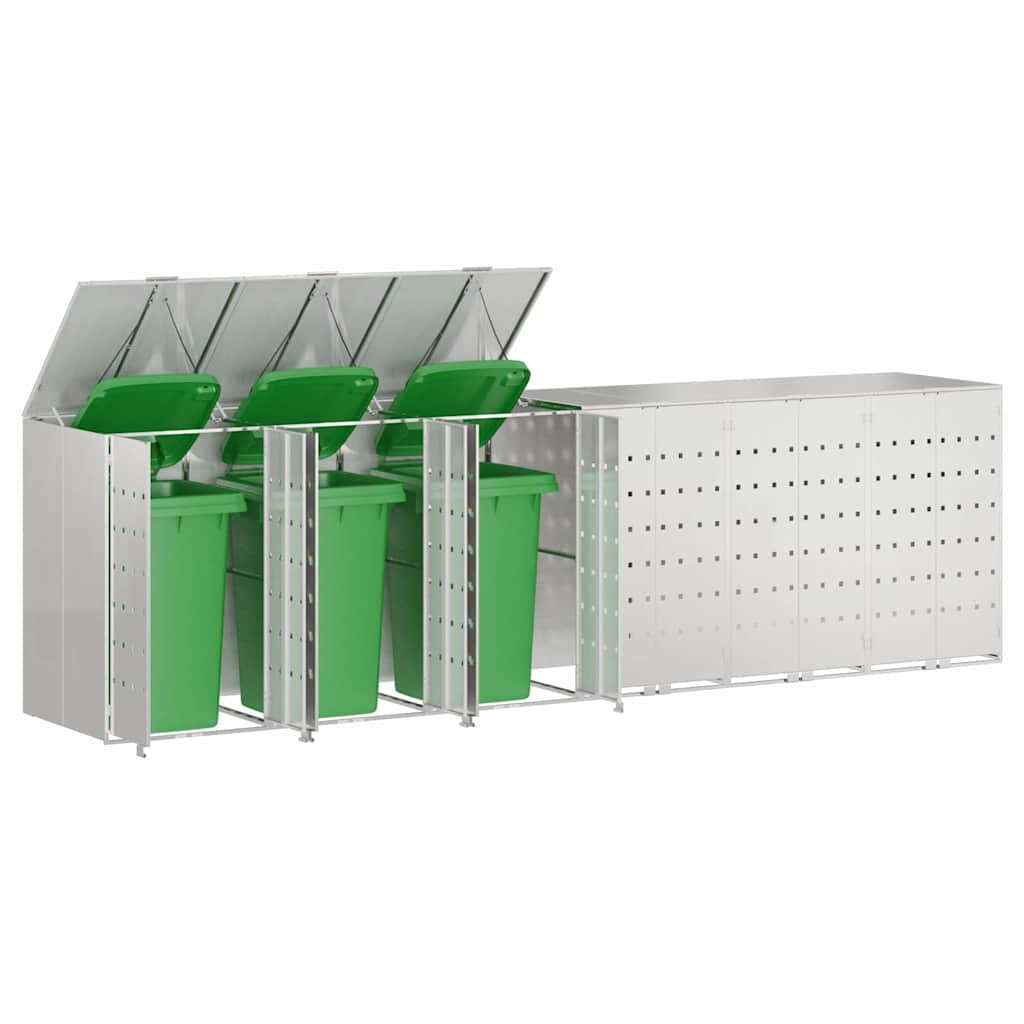 vidaXL Wheelie Bin Storage for 6 Bins Stainless Steel Silver 3