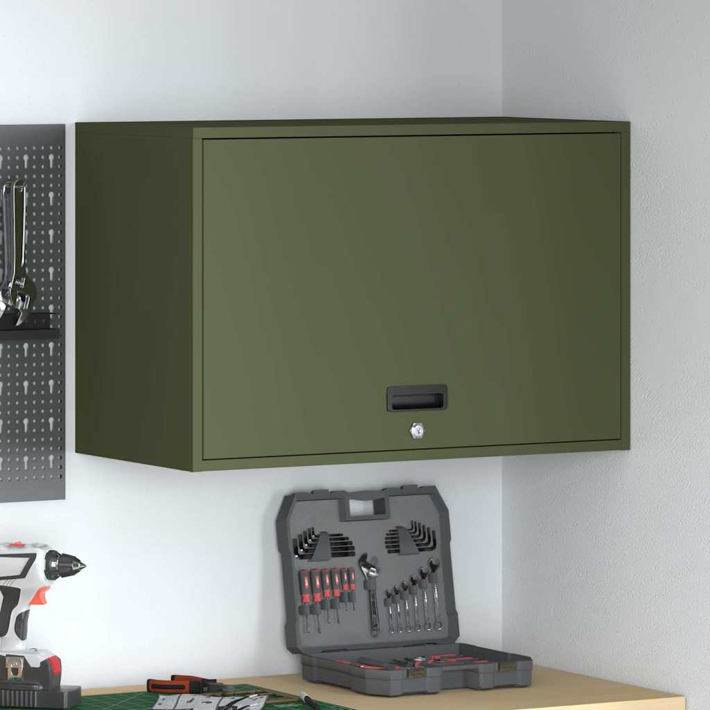 Wall Cabinet for Garage with Gas-lift Door Depth 40 cm Olive green 80 cm
