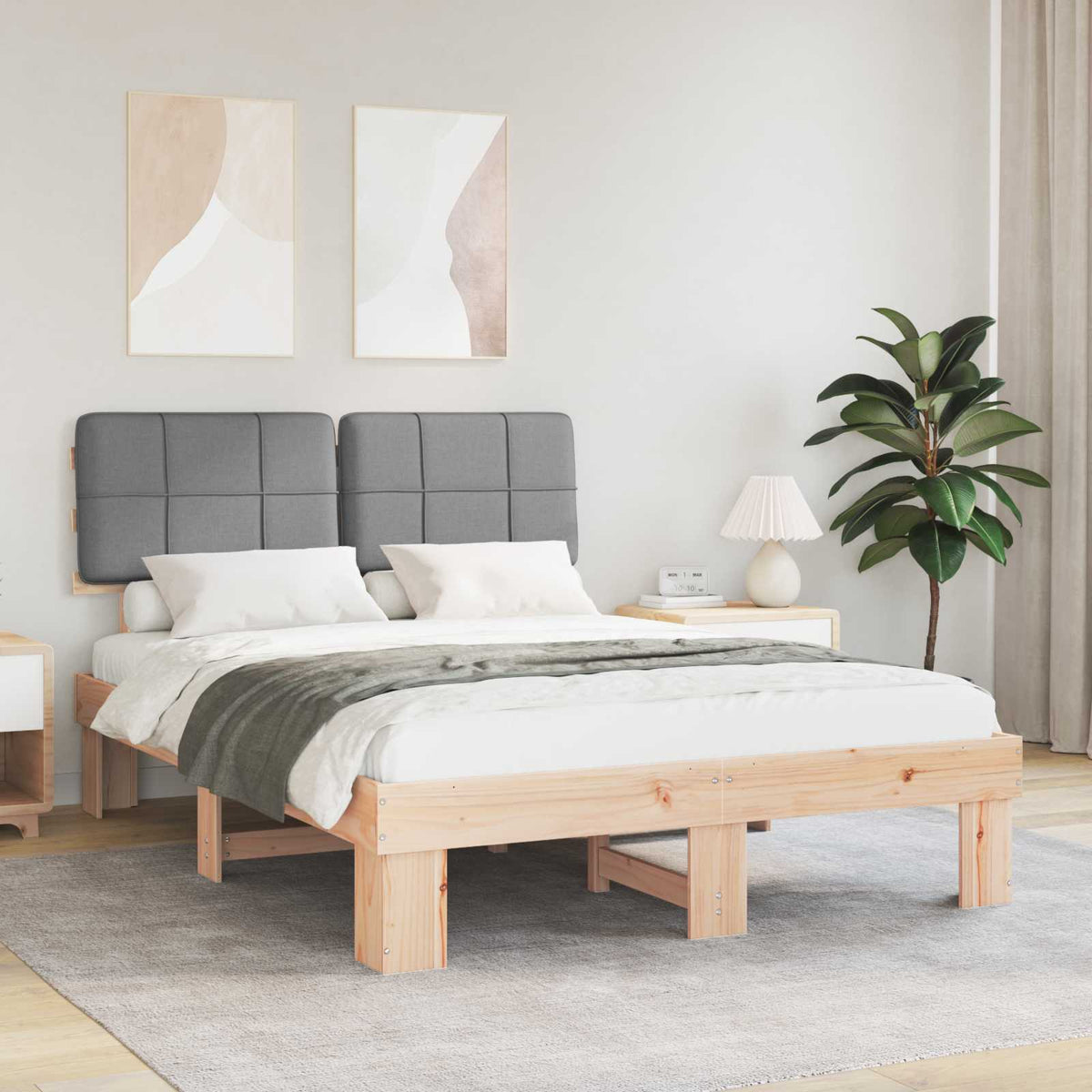 Bed Frame Upholstered Headboard Length Natural Light Grey