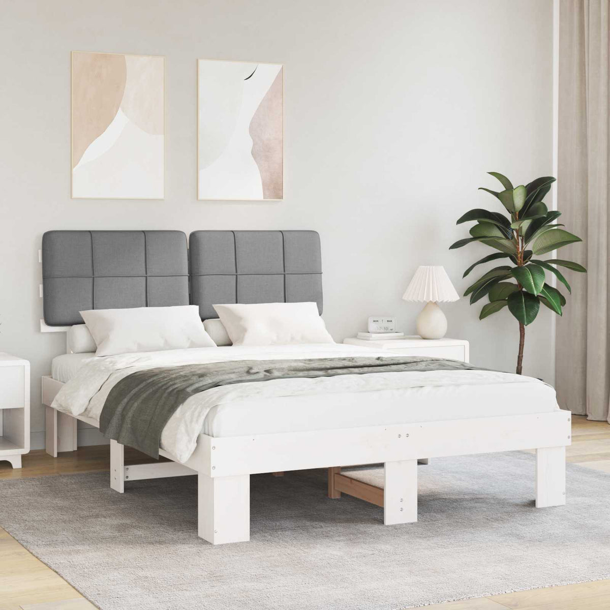 Bed Frame with Upholstered Headboard Length 200 cm White and Light Grey 120 cm