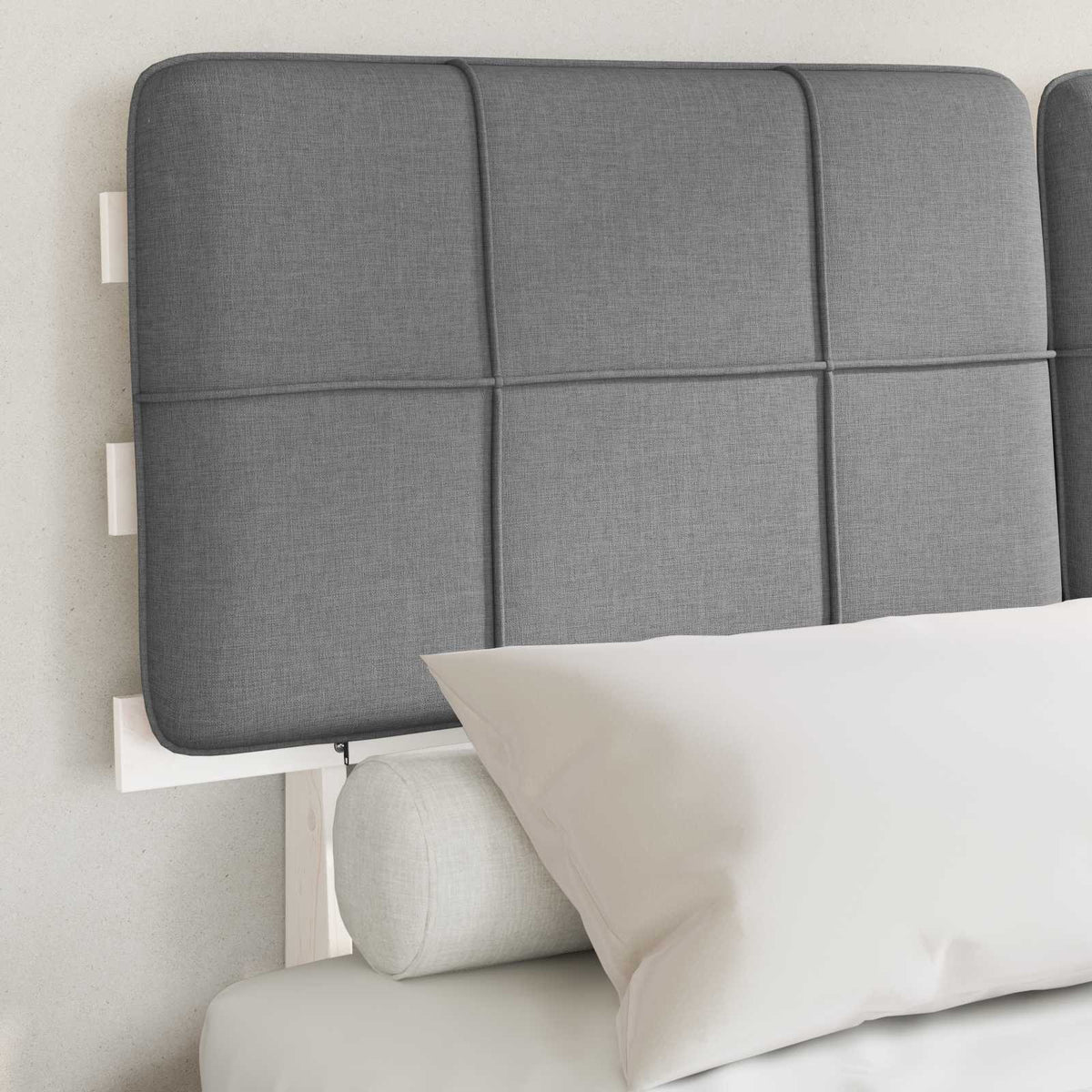 Bed Frame with Upholstered Headboard Length 190 cm White and Light Grey 120 cm