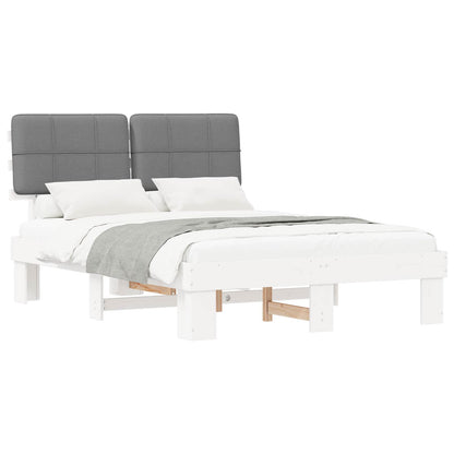 Bed Frame with Upholstered Headboard Length 190 cm White and Light Grey 120 cm