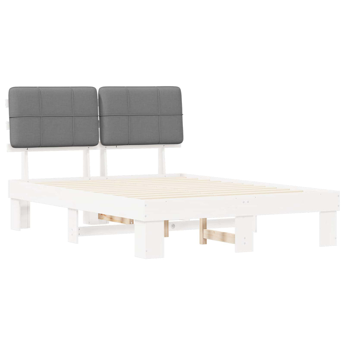 Bed Frame with Upholstered Headboard Length 190 cm White and Light Grey 120 cm