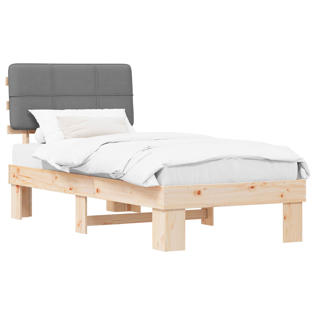 Bed Frame with Upholstered Headboard Length 200 cm Natural and Light Grey 90 cm