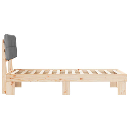 Bed Frame with Upholstered Headboard Length 200 cm Natural and Light Grey 90 cm