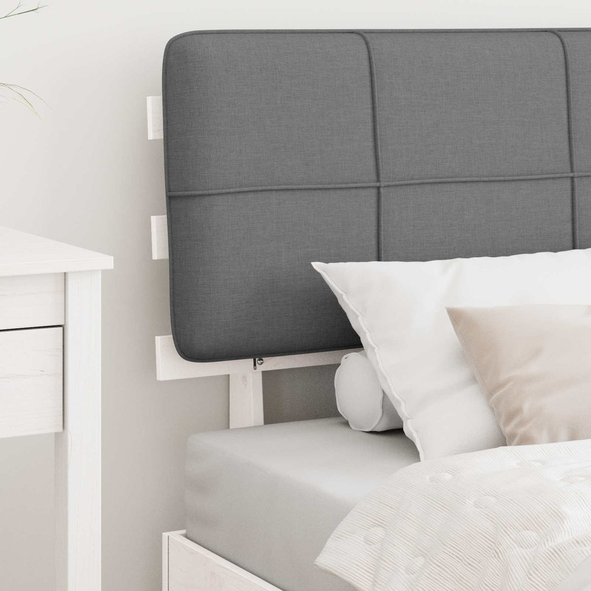 Bed Frame with Upholstered Headboard Length 200 cm White and Light Grey 90 cm